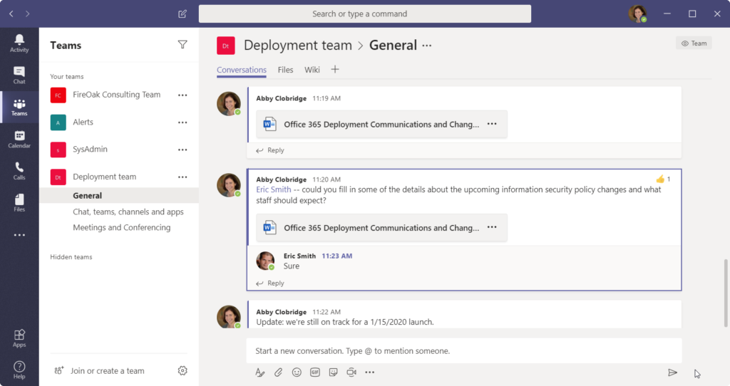 Office 365 for Knowledge Management - Conversation in Teams about a Word File